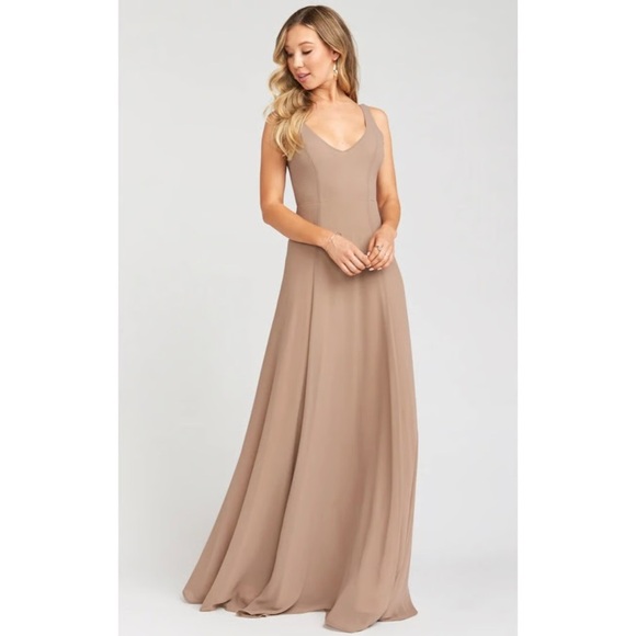 Show Me Your MuMu Dresses & Skirts - Show Me Your MuMu Jenn Maxi Dress Dune Beige Chiffon Bridal Party Dress